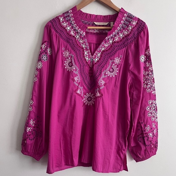 Soft Surroundings Pink Embroidery Bohemian Floral Blouse - Picture 1 of 6